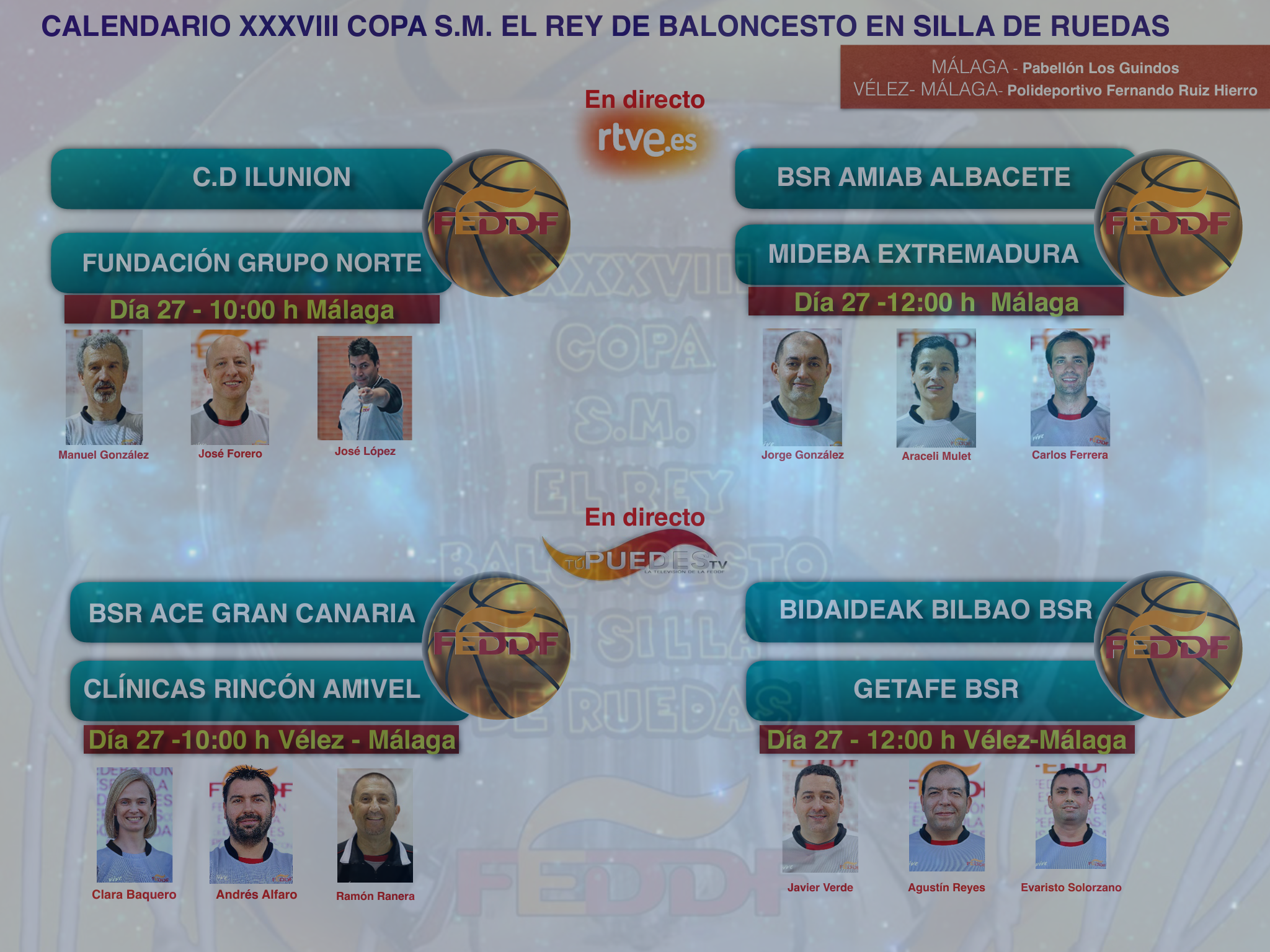 Designaciones arbitrales para los cuartos de final XXXVIII Copa de S.M. El Rey de Baloncesto en Silla de Ruedas