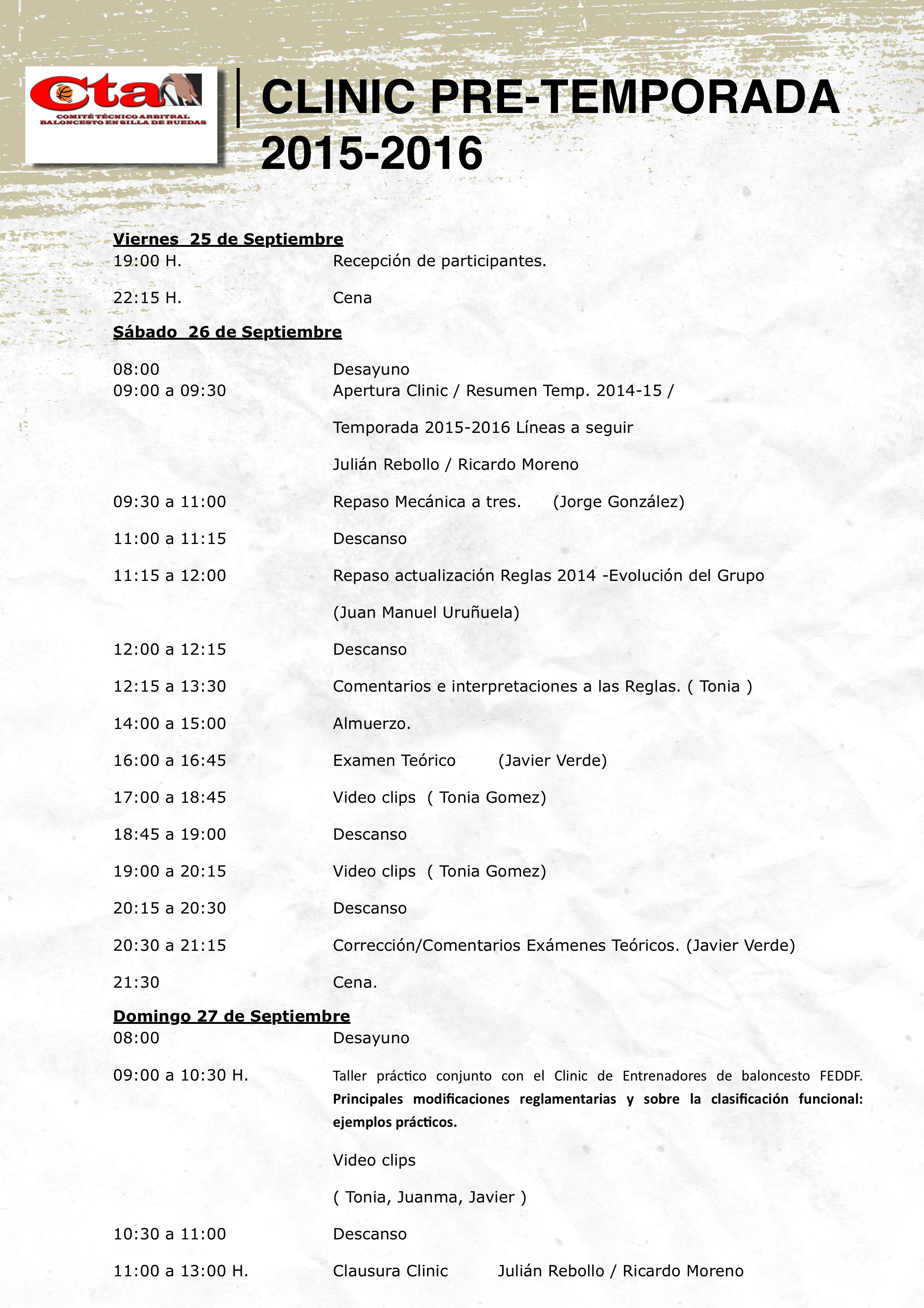 Convocado del 26 al 27 de septiembre el Clinic Anual del Comité Técnico Arbitral de Baloncesto en silla de ruedas.