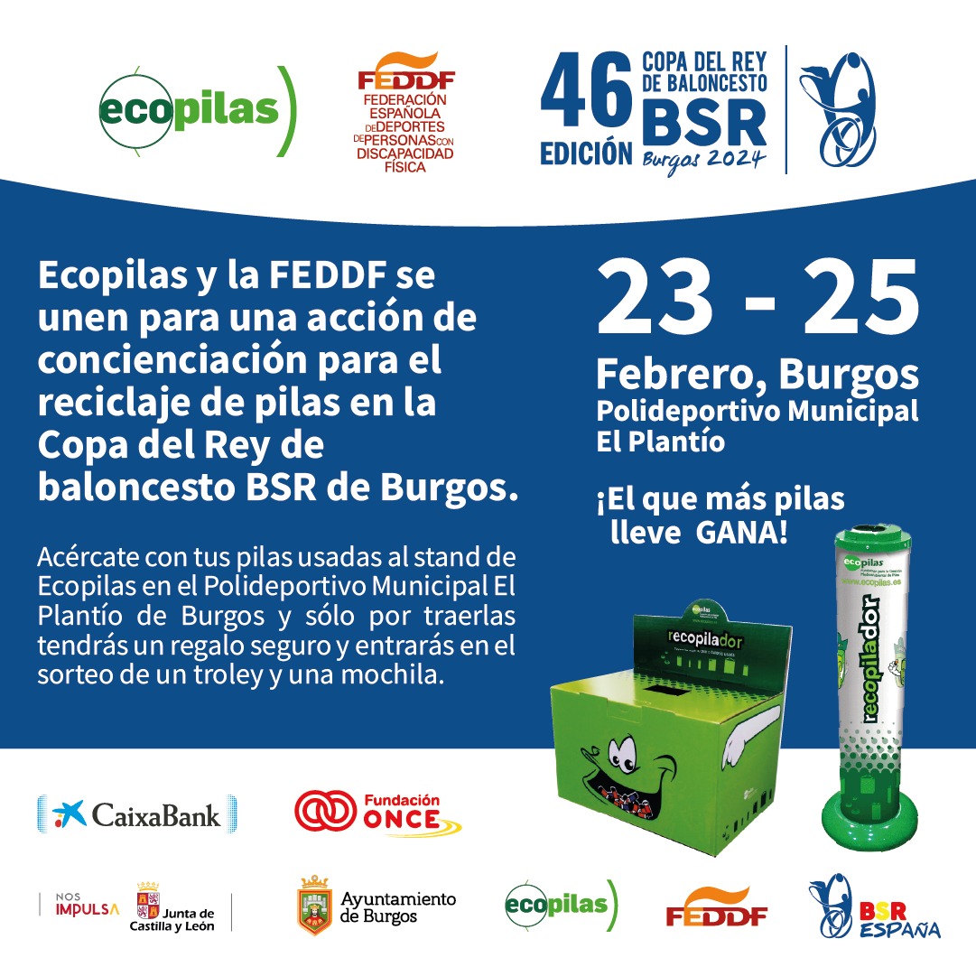 Ecopilas y la FEDDF se unen para el reciclaje de pilas en la Copa del Rey de BSR