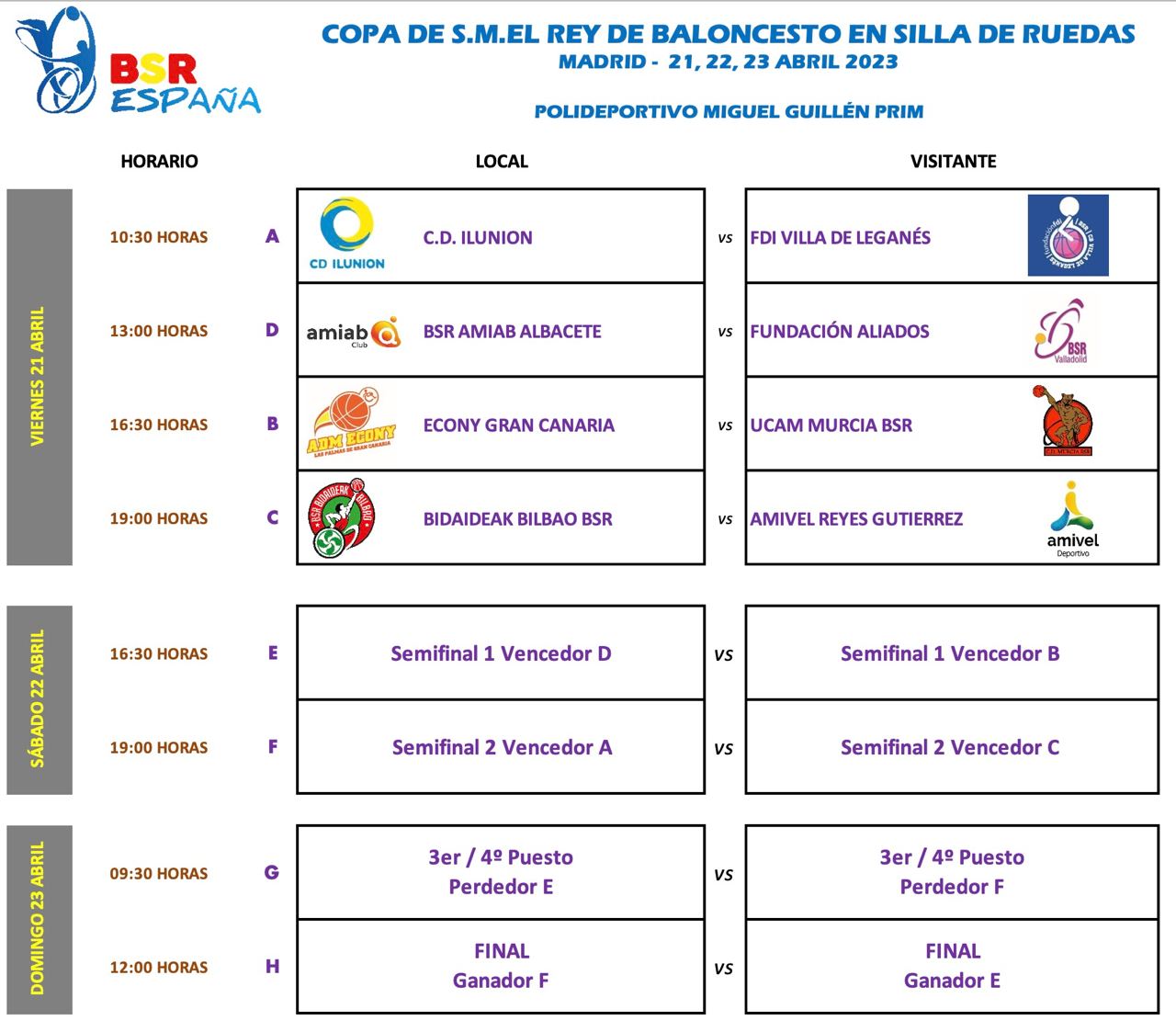 Cambios en los horarios de los cuartos de final de la Copa del Rey BSR